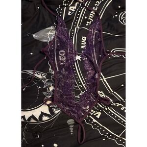 NEW Sexy Sheer Dark Purple Lace Thong Bodysuit Lingerie,‎ Small
